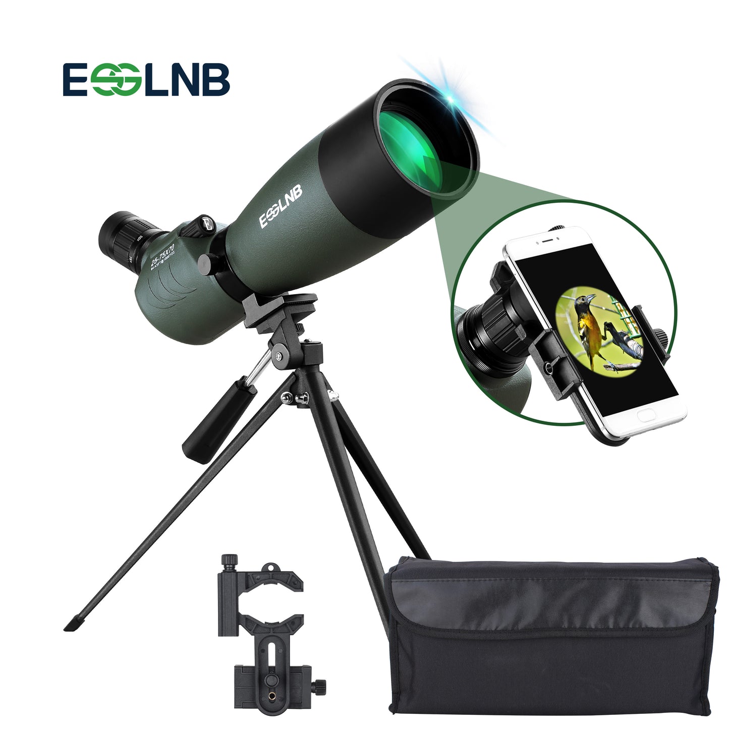 Spotting Scope with Tripod Phone Adapter 25-75 X 70 BAK4 Monocular Telescope Waterproof Compact Spotting Scopes for Target Shooting Hunting Bird Watching