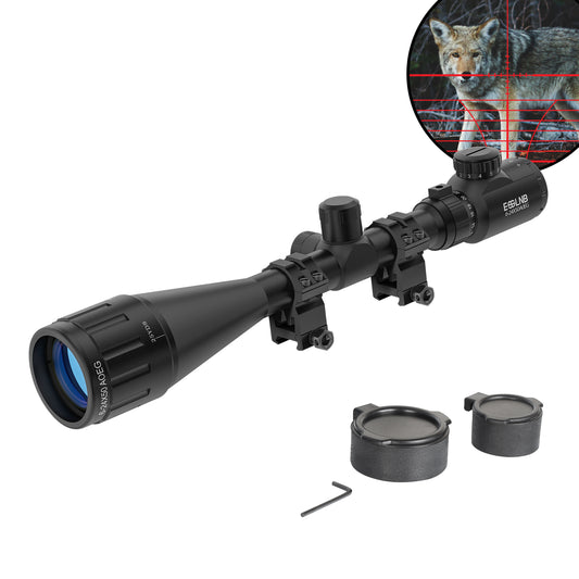 Air Rifle Scope 6-24x50 Rifle Scopes with Mil-Dot Rangefinder AOEG 5 Brightness Settings with 20mm/22mm Picatinny Rail Mount and Covers for Hunting