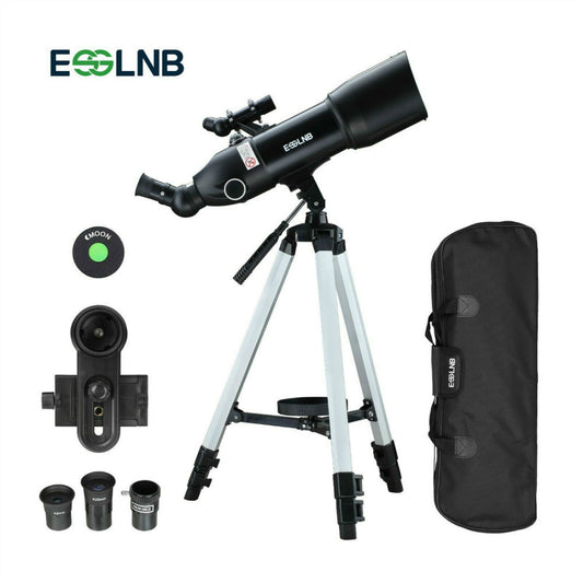 ESSLNB Telescopes for Adults Astronomy, 80mm Astronomical Travel Telescopes with Moon Filter, Erect Image, 10 Times Refractor, Tripod and Carrying Bag for Astronomy Beginners