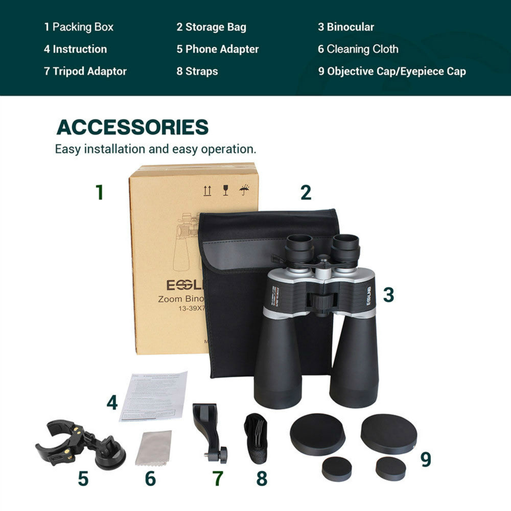 Astronomy Binoculars 13-39X70 Zoom Giant Binoculars with Tripod Adapter Phone Adapter and Case Binoculars for Bird Watching Hunting