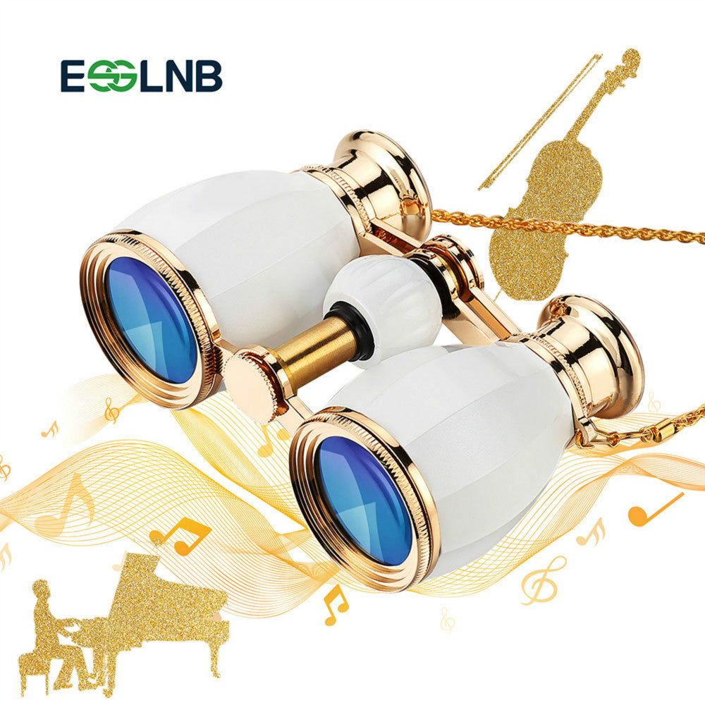 Opera Glasses Binoculars for Women Adults 4X30mm Theater Glasses Compact Binoculars for Theater and Concerts Antique Binoculars with Case Removable Chain White