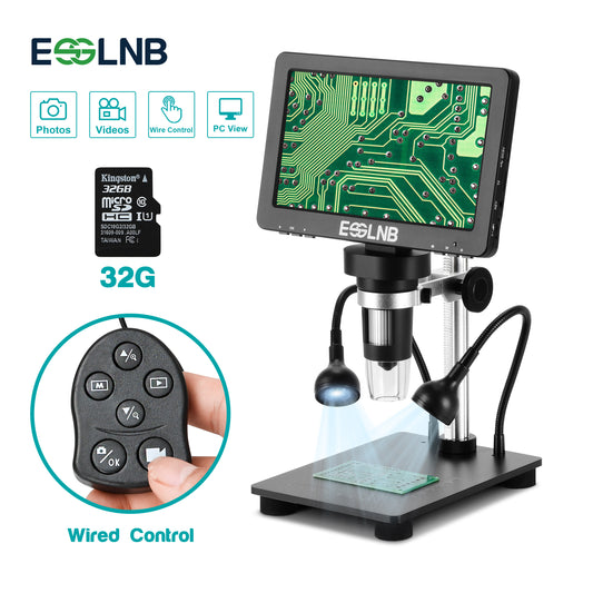 Digital Microscope 7" LCD Screen1080FHD Image with 32G Card Remote Control 8 Adjustable LED Lights&2 Fill Lights Metal Stand Built-in Rechargeable Lithium Battery