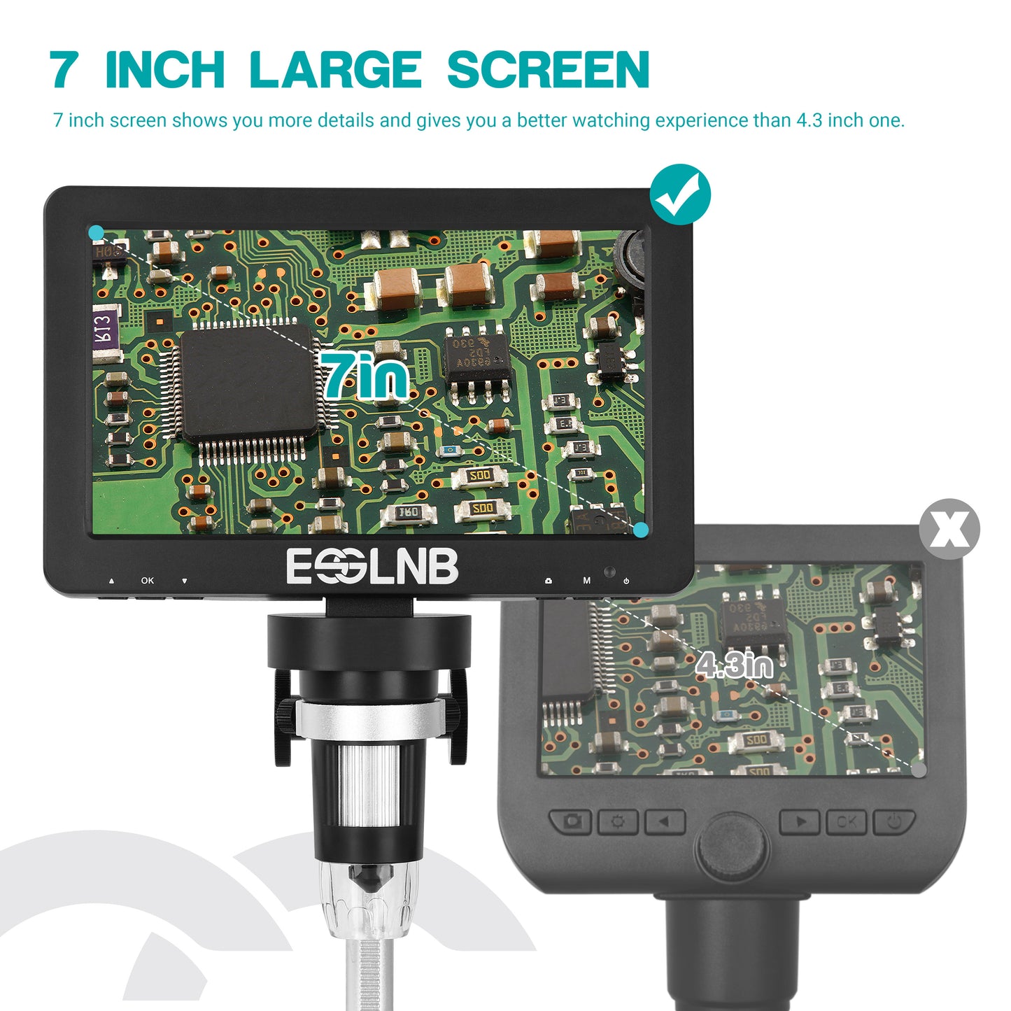 Digital Microscope 7" LCD Screen1080FHD Image with 32G Card Remote Control 8 Adjustable LED Lights&2 Fill Lights Metal Stand Built-in Rechargeable Lithium Battery
