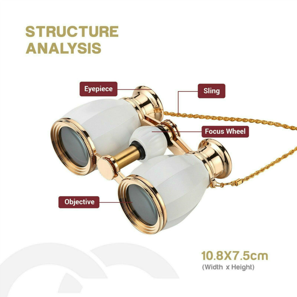 Opera Glasses Binoculars for Women Adults 4X30mm Theater Glasses Compact Binoculars for Theater and Concerts Antique Binoculars with Case Removable Chain White