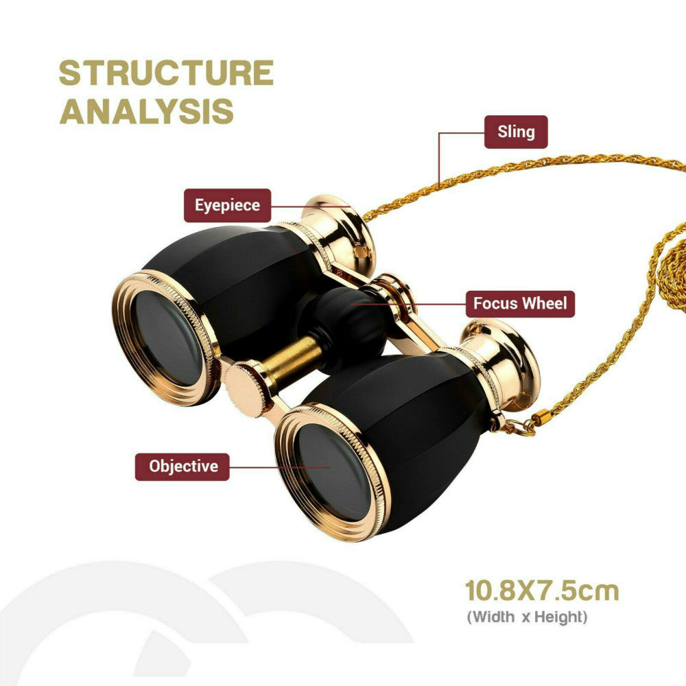 Opera Glasses Binoculars for Women Adults 4X30mm Theater Glasses Compact Binoculars for Theater and Concerts Antique Binoculars with Case Removable Chain (Black)