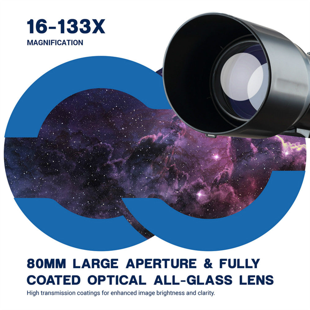 ESSLNB Telescopes for Adults Astronomy, 80mm Astronomical Travel Telescopes with Moon Filter, Erect Image, 10 Times Refractor, Tripod and Carrying Bag for Astronomy Beginners