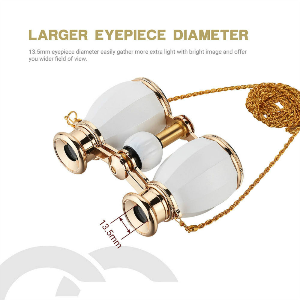 Opera Glasses Binoculars for Women Adults 4X30mm Theater Glasses Compact Binoculars for Theater and Concerts Antique Binoculars with Case Removable Chain White