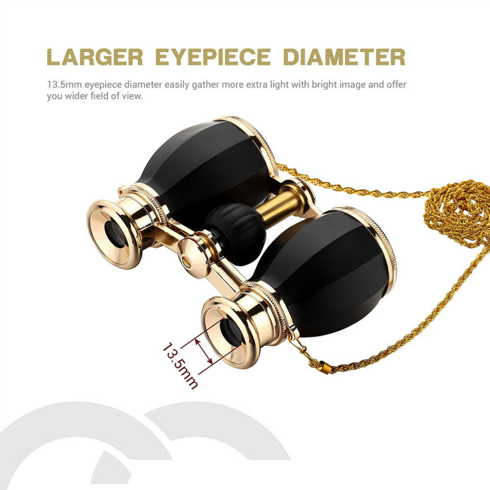 Opera Glasses Binoculars for Women Adults 4X30mm Theater Glasses Compact Binoculars for Theater and Concerts Antique Binoculars with Case Removable Chain (Black)