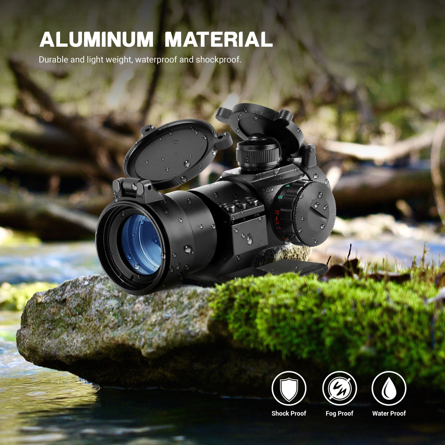 Red Dot Sight 5 Brightness Settings Rifle Scope with 20mm/22mm Weaver/Picatinny Rail Mount and Flip-Up Covers for Hunting