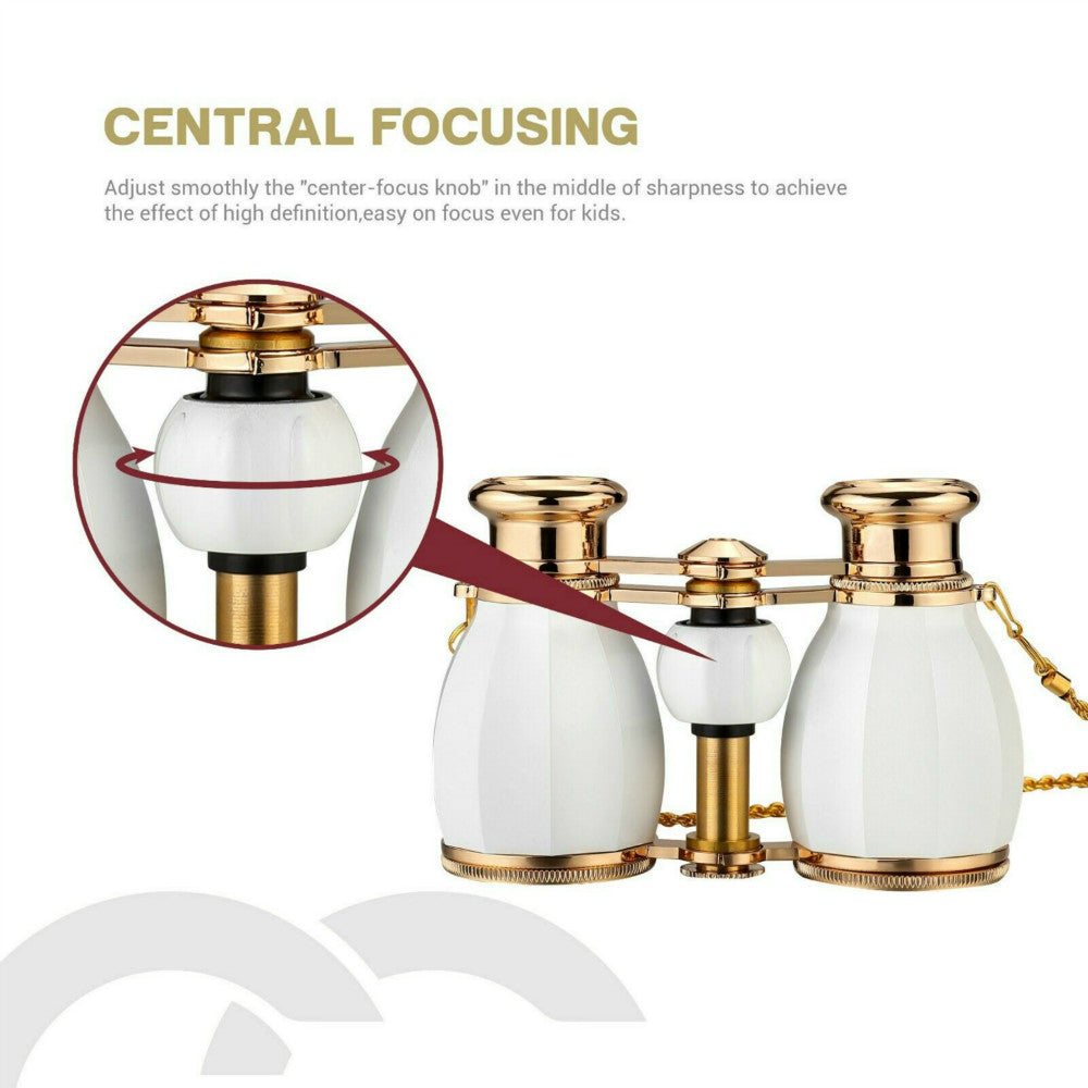 Opera Glasses Binoculars for Women Adults 4X30mm Theater Glasses Compact Binoculars for Theater and Concerts Antique Binoculars with Case Removable Chain White