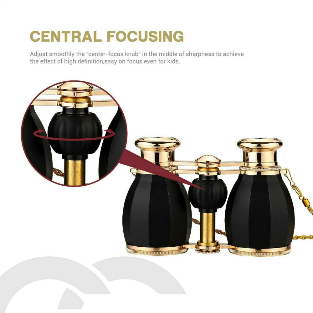 Opera Glasses Binoculars for Women Adults 4X30mm Theater Glasses Compact Binoculars for Theater and Concerts Antique Binoculars with Case Removable Chain (Black)