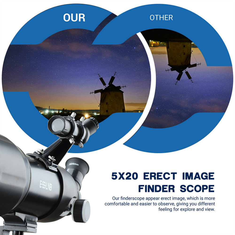 ESSLNB Telescopes for Adults Astronomy, 80mm Astronomical Travel Telescopes with Moon Filter, Erect Image, 10 Times Refractor, Tripod and Carrying Bag for Astronomy Beginners
