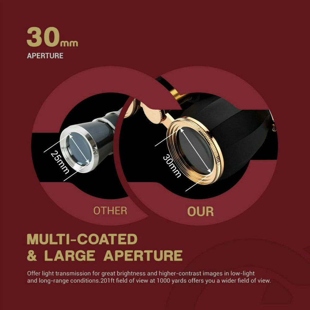 Opera Glasses Binoculars for Women Adults 4X30mm Theater Glasses Compact Binoculars for Theater and Concerts Antique Binoculars with Case Removable Chain (Black)