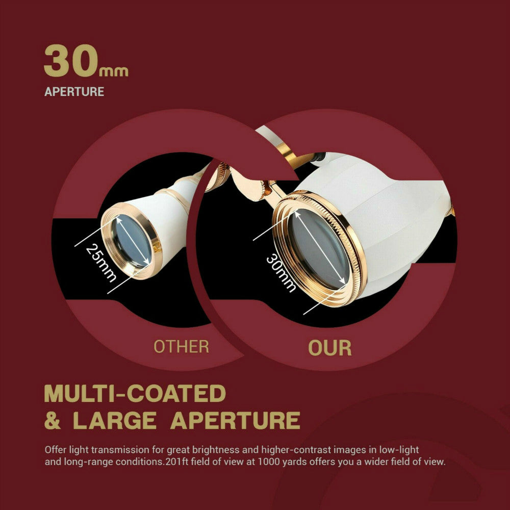 Opera Glasses Binoculars for Women Adults 4X30mm Theater Glasses Compact Binoculars for Theater and Concerts Antique Binoculars with Case Removable Chain White