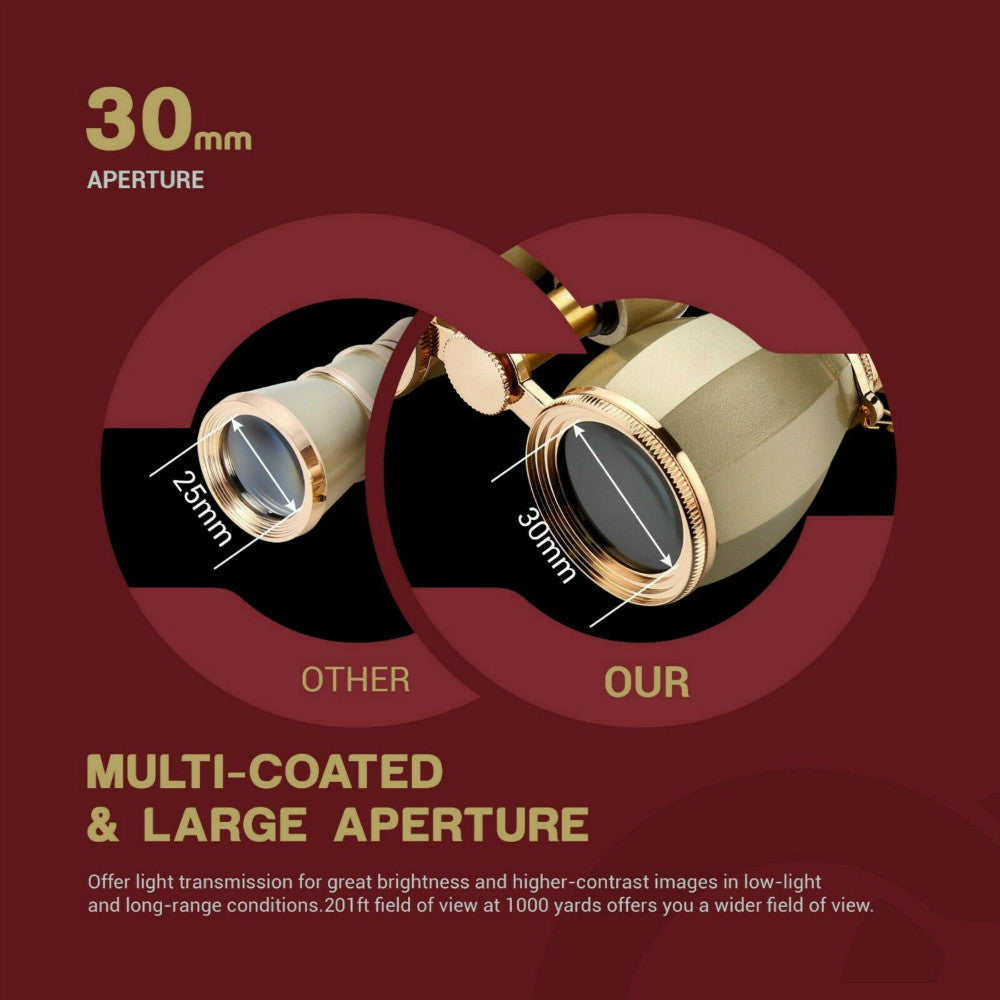 4X30mm Opera Glasses Binoculars, Theatre Glasses Compact Binoculars Concerts Antique Binoculars for Women Adults with Removable Chain & Case