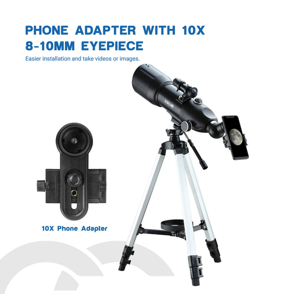 ESSLNB Telescopes for Adults Astronomy, 80mm Astronomical Travel Telescopes with Moon Filter, Erect Image, 10 Times Refractor, Tripod and Carrying Bag for Astronomy Beginners