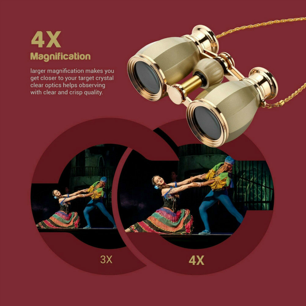 4X30mm Opera Glasses Binoculars, Theatre Glasses Compact Binoculars Concerts Antique Binoculars for Women Adults with Removable Chain & Case