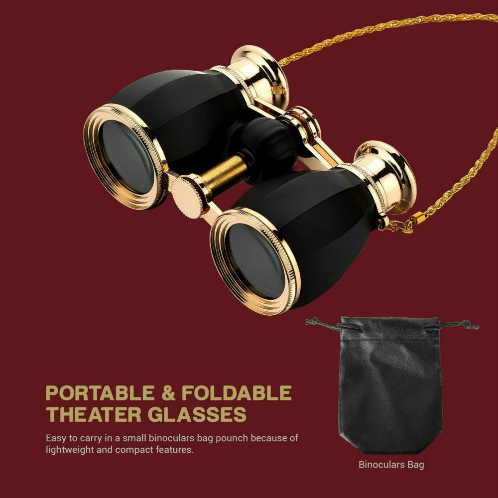 Opera Glasses Binoculars for Women Adults 4X30mm Theater Glasses Compact Binoculars for Theater and Concerts Antique Binoculars with Case Removable Chain (Black)