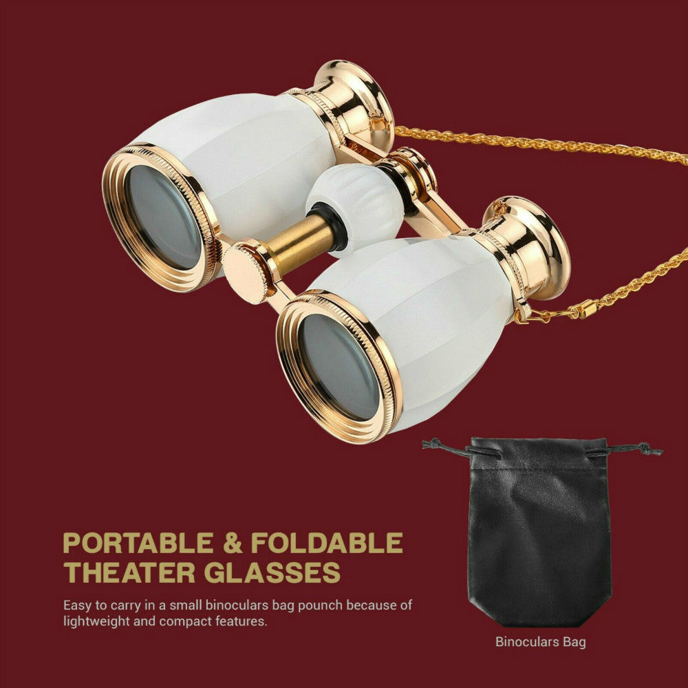 Opera Glasses Binoculars for Women Adults 4X30mm Theater Glasses Compact Binoculars for Theater and Concerts Antique Binoculars with Case Removable Chain White