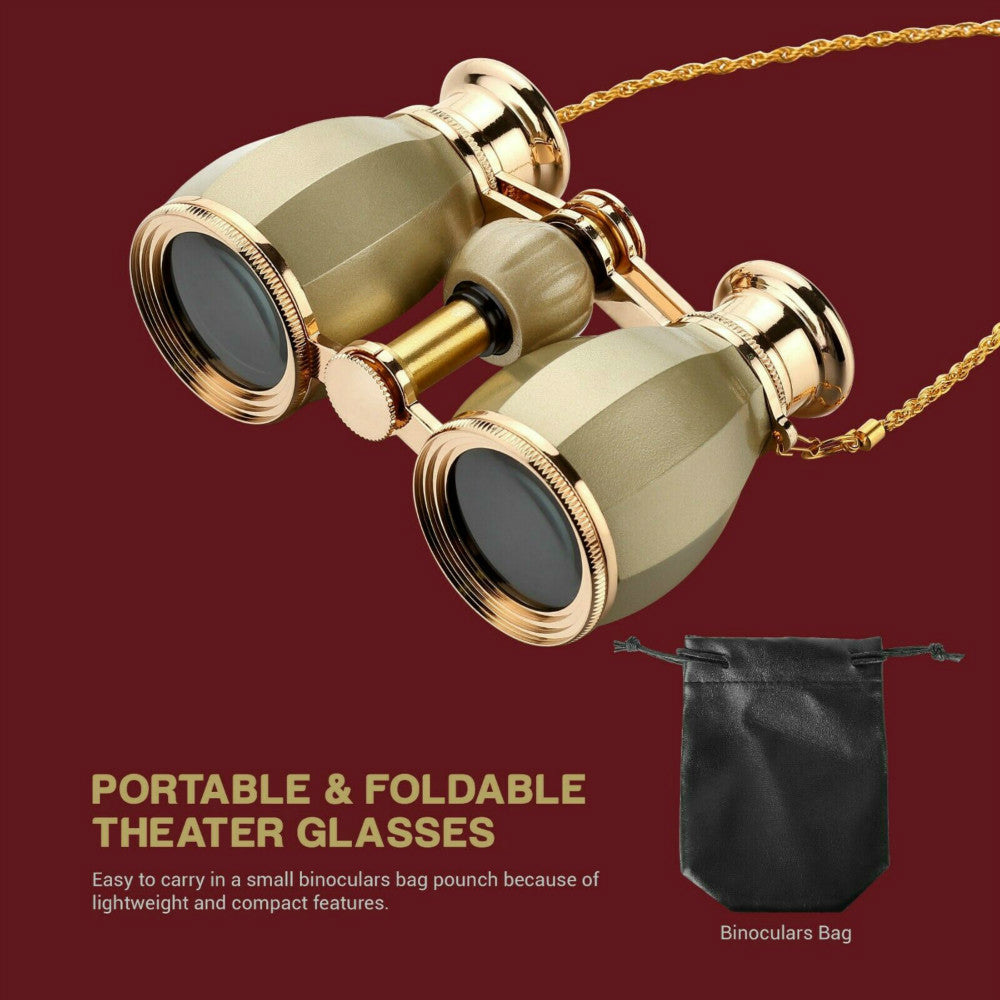 4X30mm Opera Glasses Binoculars, Theatre Glasses Compact Binoculars Concerts Antique Binoculars for Women Adults with Removable Chain & Case