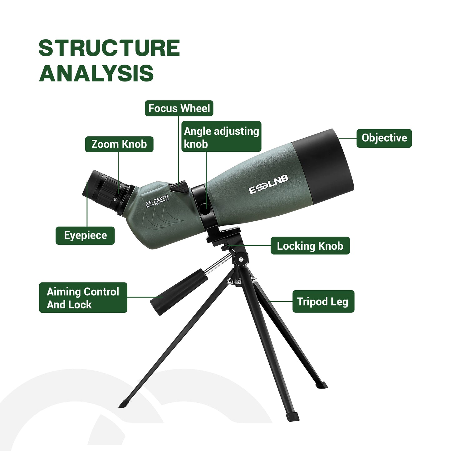 Spotting Scope with Tripod Phone Adapter 25-75 X 70 BAK4 Monocular Telescope Waterproof Compact Spotting Scopes for Target Shooting Hunting Bird Watching