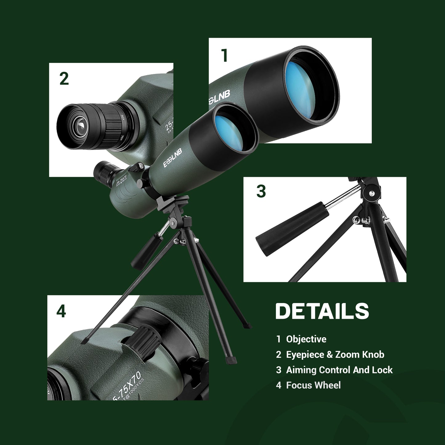 Spotting Scope with Tripod Phone Adapter 25-75 X 70 BAK4 Monocular Telescope Waterproof Compact Spotting Scopes for Target Shooting Hunting Bird Watching