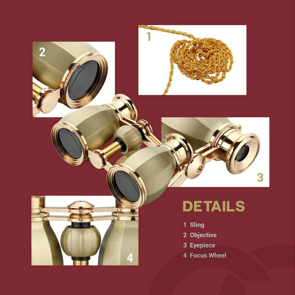 4X30mm Opera Glasses Binoculars, Theatre Glasses Compact Binoculars Concerts Antique Binoculars for Women Adults with Removable Chain & Case