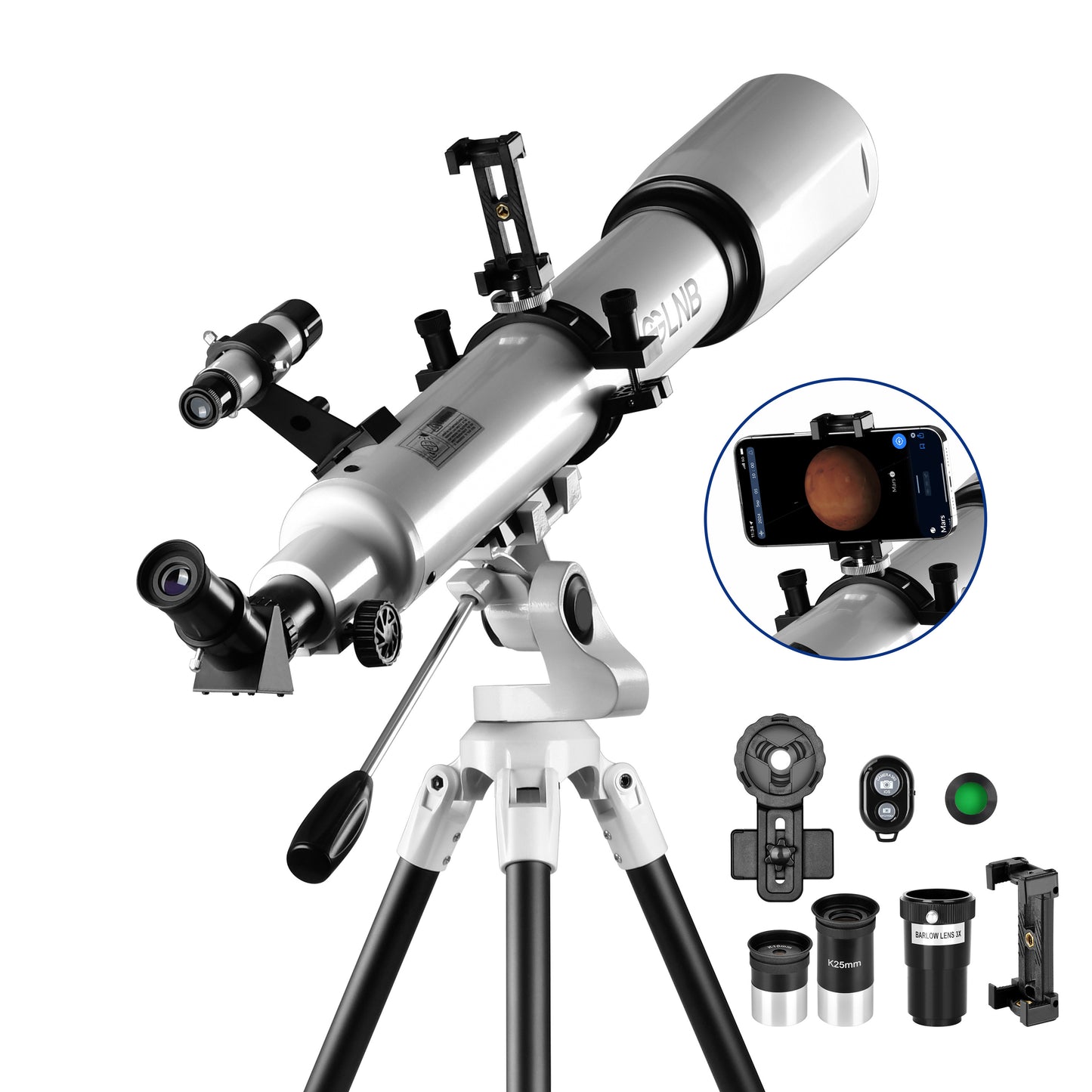 Telescope for Adults, 80mm Aperture 700mm Astronomy Telescopes for Beginners, High Transmission Travel Professional Refractor Telescope with Stargazing APP Wireless Remote Phone Adapter
