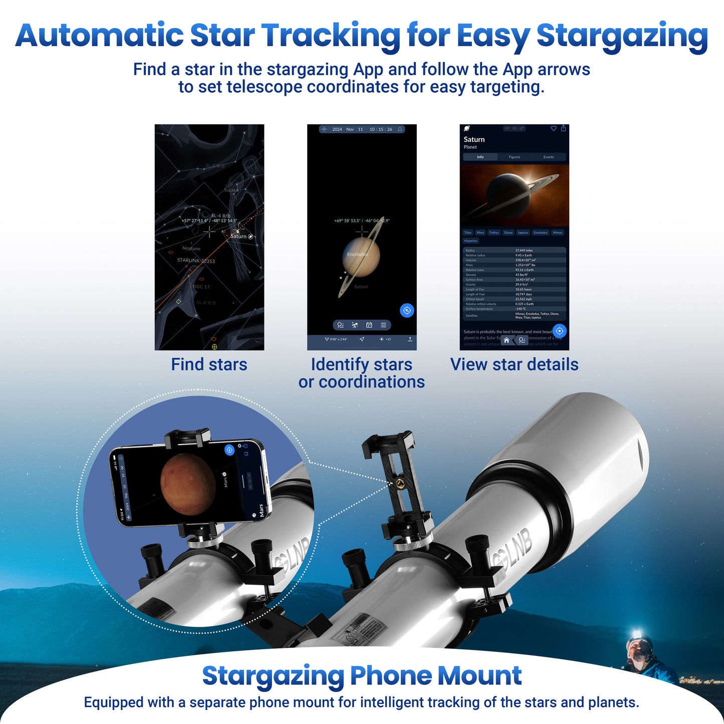 Telescope for Adults, 80mm Aperture 700mm Astronomy Telescopes for Beginners, High Transmission Travel Professional Refractor Telescope with Stargazing APP Wireless Remote Phone Adapter